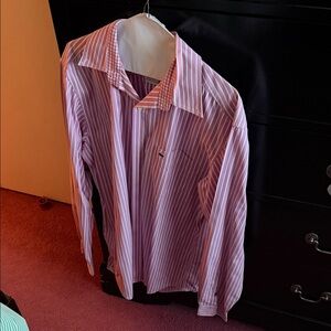 Lacoste Pink and White Striped Dress Shirt